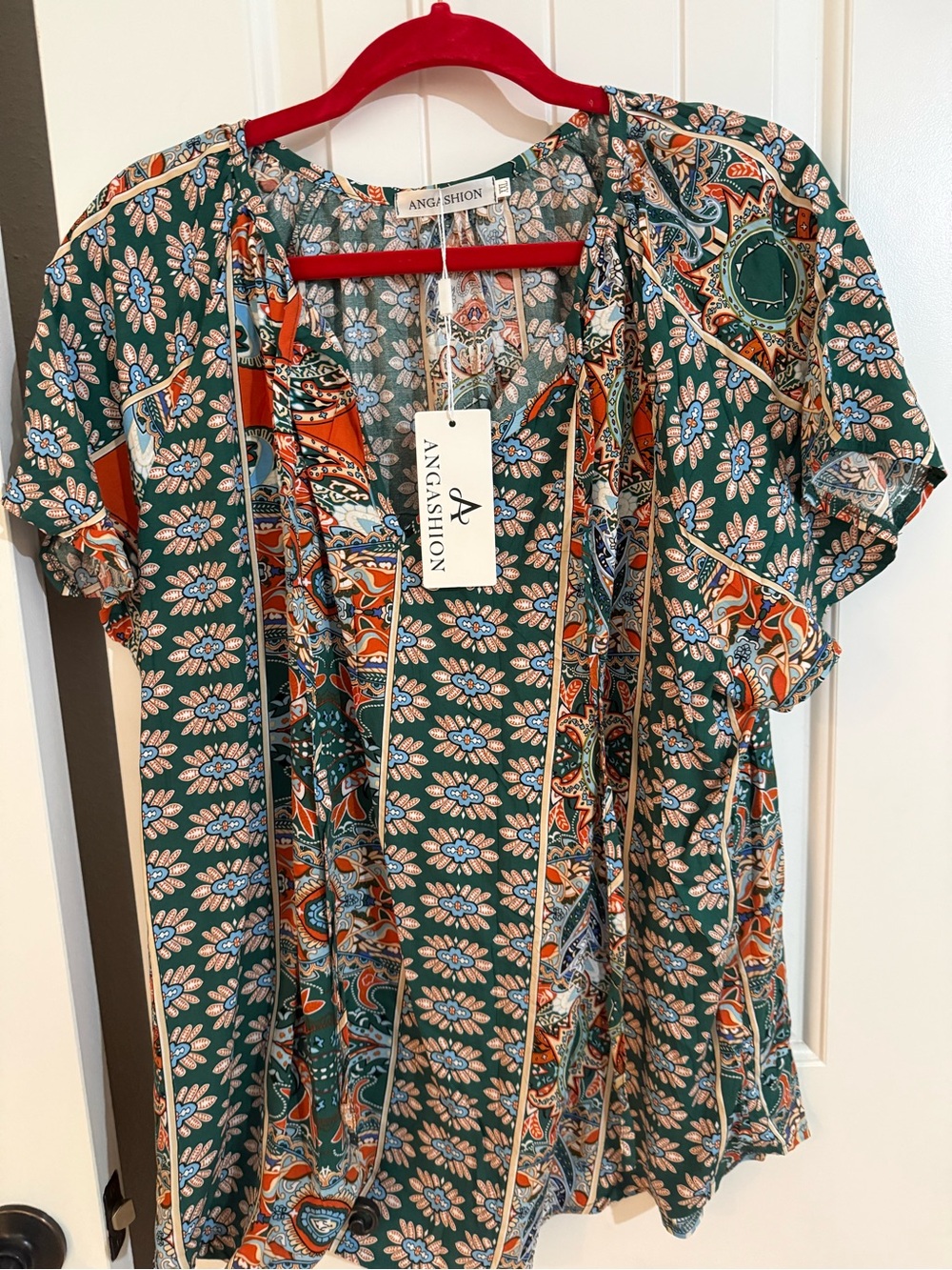 Women's Teal Floral Print Short Sleeve Top